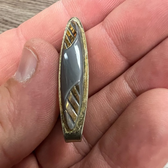 Vintage Grey & Gold Tone Tie Bar Clip - Picture 4 of 4